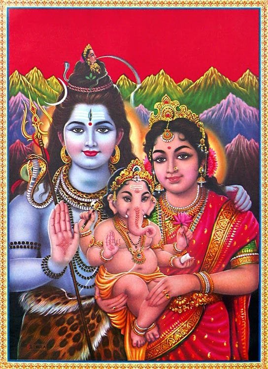 lord shiva with parvati and baby ganesha