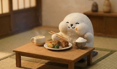 shiromaru kun eating a Hamburger Steak ai video
