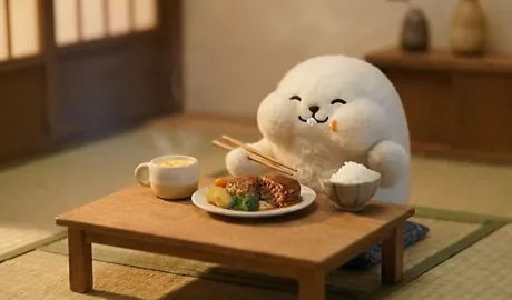shiromaru kun eating a Hamburger Steak ai video