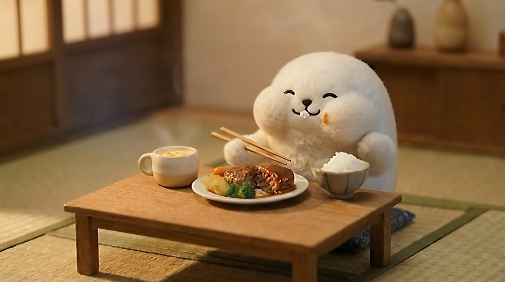 shiromaru kun eating a Hamburger Steak ai video